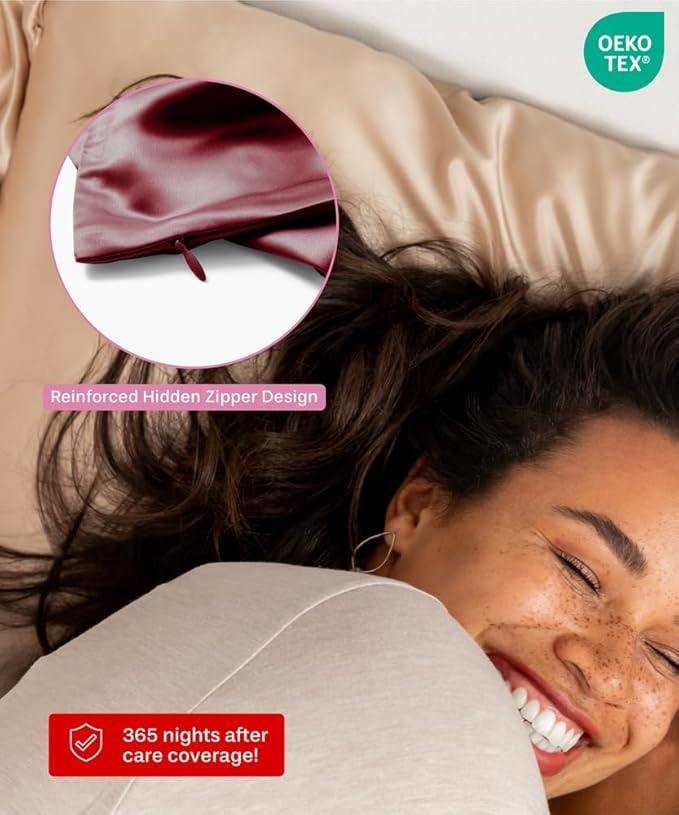 SUNDAYSILKS™ Premium Silk Pillow Cases | 100% Mulberry Silk Pillowcase with Zipper, All Sides Real 22 Momme Grade 6A Silk, Standard Queen, King Size [Pinot] - Bloomnest