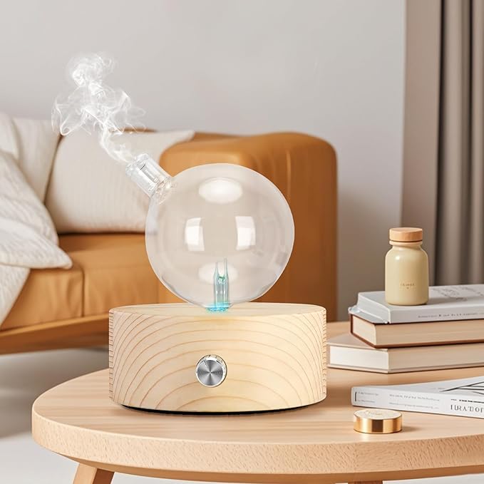 Vintage Aromatherapy Essential Oil Diffuser Lychee New Professional 7 Color Pure Essential Oils Fragrances Aromatherapy Wood & Glass Diffuser for Home Office Hotel SPA (Button Mode86)