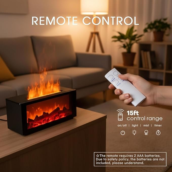 Fireplace Diffusers,Flame Essential Oil Diffuser with Remote Control,300ml Small Humidifier for Home Room Decor Gift for Women (Black) - Bloomnest