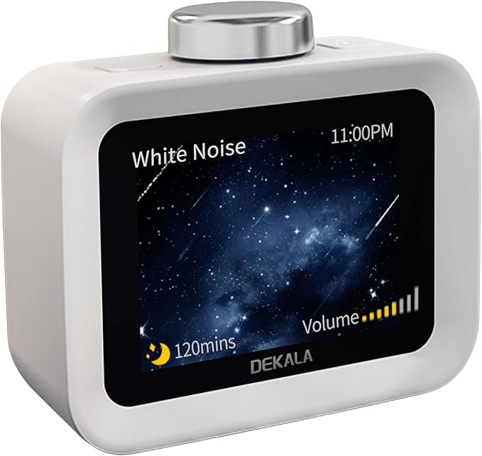 Dekala AuraDot White Noise Sound Machine for Sleep w/Temperature Humidity Monitor, 30 Non-Loop Soothing Sounds, Timer/Play All Night, IPS Screen Sleep Animation, 7-Day Programmable 4 Alarm Clock