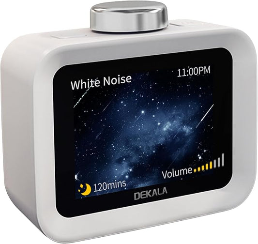 Dekala AuraDot White Noise Sound Machine for Sleep w/Temperature Humidity Monitor, 30 Non-Loop Soothing Sounds, Timer/Play All Night, IPS Screen Sleep Animation, 7-Day Programmable 4 Alarm Clock