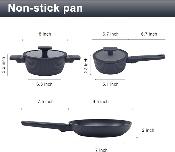 5-Piece Non-Toxic Ceramic Cookware Set, PFOA/PTFE Free Pan & Pot Set, Induction Ready, Dishwasher Safe for Easy Clean - Bloomnest