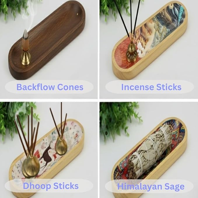 Bless-International Traditional-Handmade-Tray-Burner Wooden-Trat-Incense-Stick-Holder Ash-Catcher-Stand for-Aromatherapy-Meditation-Yoga (11x4x1.22 Inches) - Bloomnest