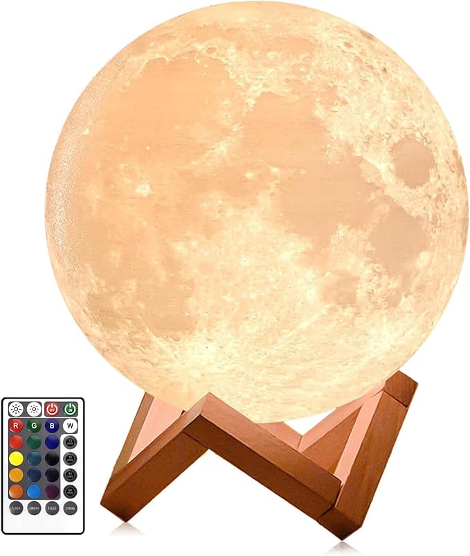 PRUGNA Moon Lamp, 1200mAh Ultra-Long Endurance Night Light, 7.1" 16 Colors LED Moon Light, Remote&Touch Control Room Decor Lamps for Kids Women Gift - Bloomnest