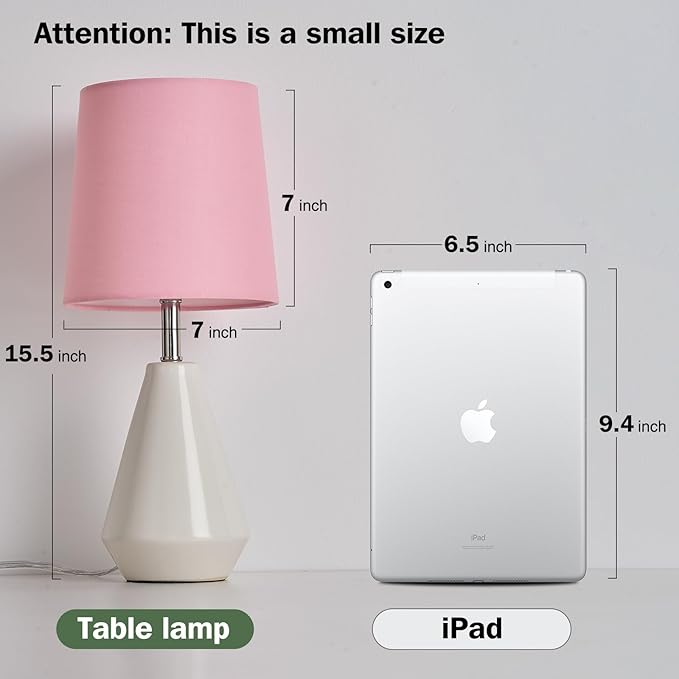 Small Bedside Table Lamp for Bedroom-Reading Desk Lamp Set of 2,with 3 Color Temperatures,15.5" Nightstand Ceramic Lamp with Fabric Shade for Kids Room,Living Room,Dorm,Home Office - Bloomnest