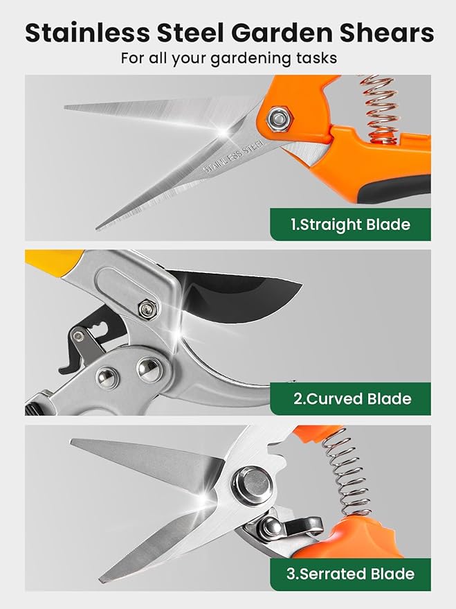 GROWNEER 3 Pack Garden Scissors kit Professional Garden Pruning Shears Stainless Steel Garden Shears Gardening Clippers Flower Plant Scissors Tools Arthritis Weak Hand Pruner Work 3 Times Easier - Bloomnest