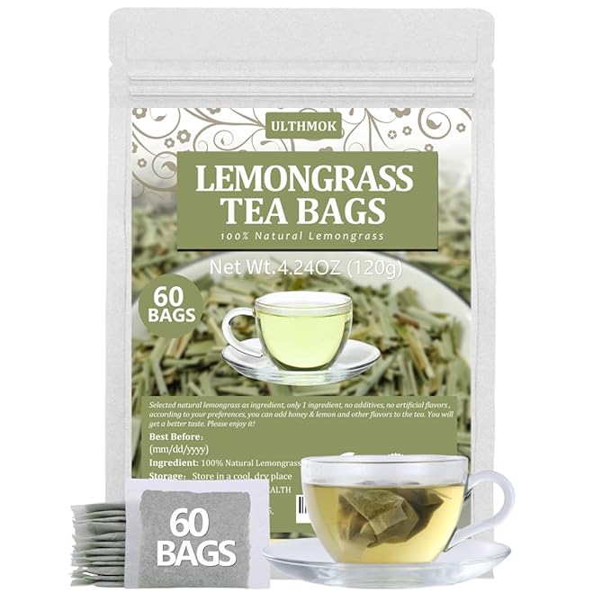 60 Premium Lemongrass Tea Bags, Made with 100% Natural Lemon grass, Perfect for Relaxation and Wellness, No Additives & Caffeine Free. - Bloomnest