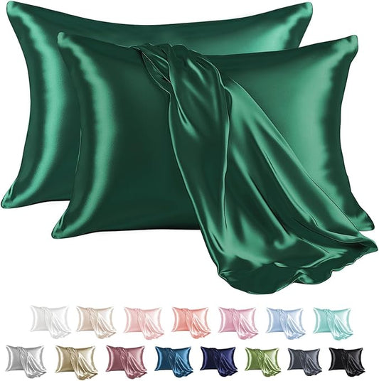 MR&HM Satin Pillowcase for Hair and Skin, Silk Satin Pillowcase 2 Pack, King Size Pillow Cases Set of 2, Silky Pillow Cover with Envelope Closure (20x36, Dark Green) - Bloomnest
