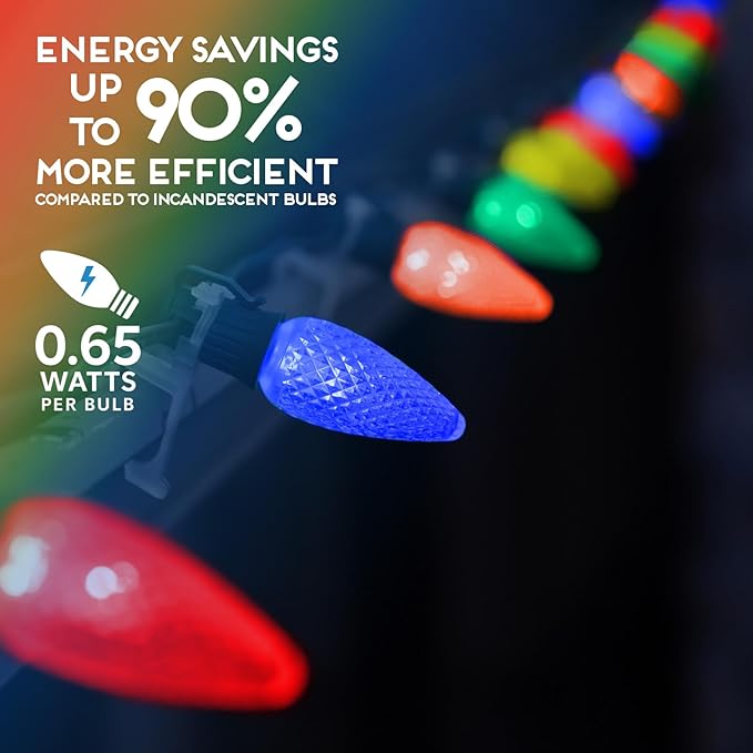 HLO Lighting Set of 500 Multicolor (Red Green Blue Yellow Orange) C9 Faceted LED Christmas Light Bulbs for Indoor & Outdoor Use | Durable Replacement Bulbs - Bloomnest