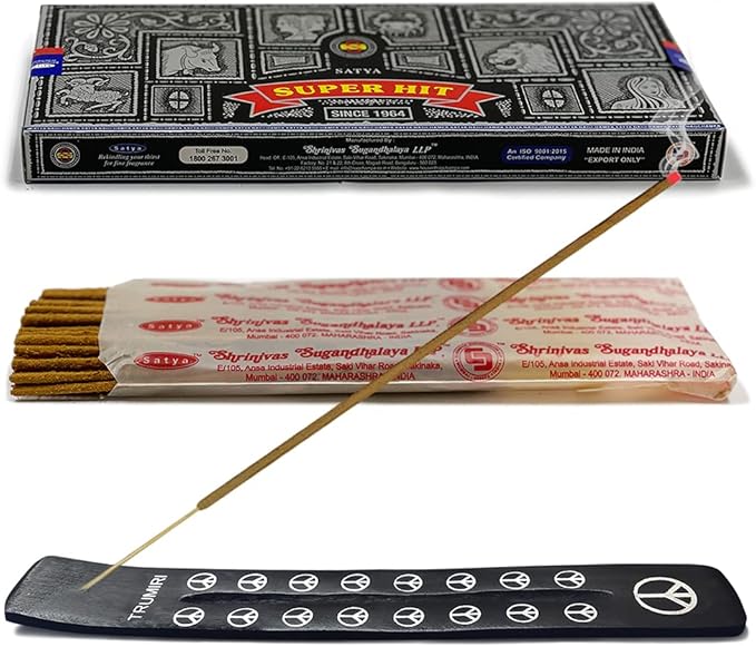 TRUMIRI Incense Stick Holder Bundle with Satya Super Hit 100g Incense Sticks - Pack of 1 (Approx 100 Sticks) - Bloomnest