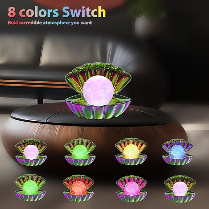 Shell Pearl Beach Themed Night Light, RGB 8 Colors Changing Mood Shell Pearl Lamps, Bedside LED Clamshell Portable Night Lights for Bar (Electroplating Colorful) - Bloomnest