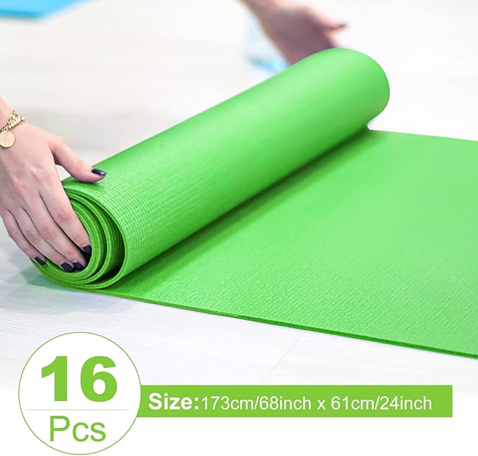 Funtery 16 Pack 3 mm Thick Yoga Mat Exercise Workout Mat Non Slip Fitness Pad for Women Gym Home Yoga Pilates - Bloomnest
