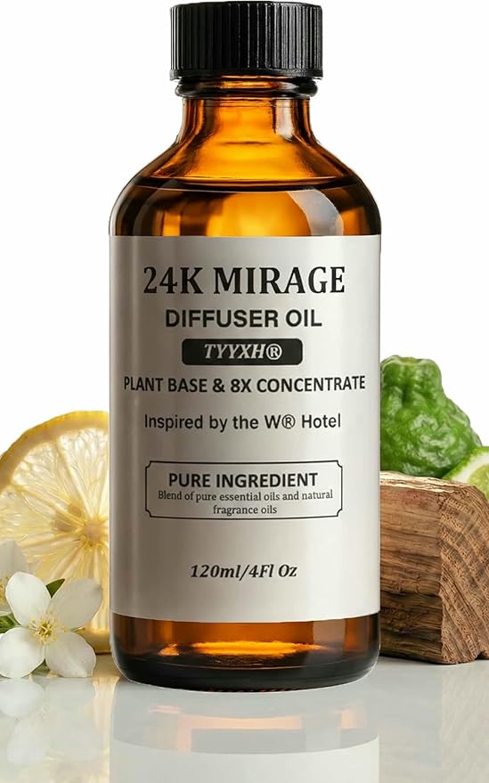 24K Hotel Diffuser Oil Inspired by W Hotel – Fragrance & Essential Oil Blend for Waterless & Cold Air Diffusers – Citrus, Lemongrass, Jasmine – Long-Lasting Aroma – Aromatherapy – 4 Fl Oz Glass Bottle - Bloomnest