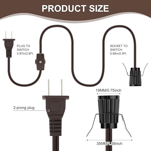 Macarrie 6 Pcs Single Salt Lamp Cord Replacement for Christmas Village E12 Corded Light Bulb Socket with Metal Clip Switch Plugs for Christmas Village House Accessories Crystal Salt Lamps 6 ft (6) - Bloomnest