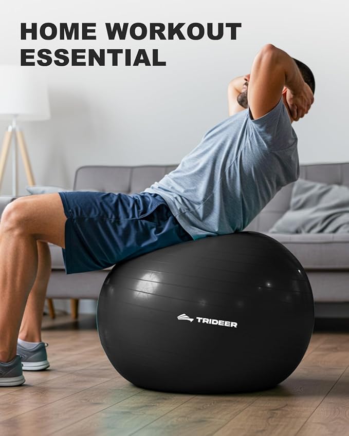 Trideer Exercise Ball for Yoga, Pilates & Fitness – Stability Ball Equipment for Home Gym & Office Chair, Core & Balance Training Accessories, Physical Therapy Equipment, Quick Pump Included, 5 Sizes - Bloomnest
