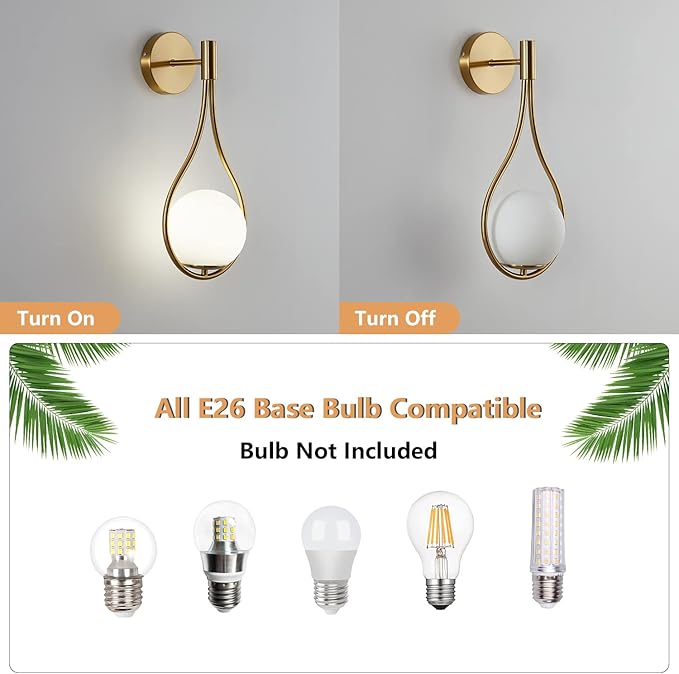 Modo Lighting Globe Glass Wall Sconce Modern Mid Century Drop Design Wall Mounted Light Brushed Brass Wall Lamps Wall Washer for Bedside Living Room (1 Pack,Gold) - Bloomnest