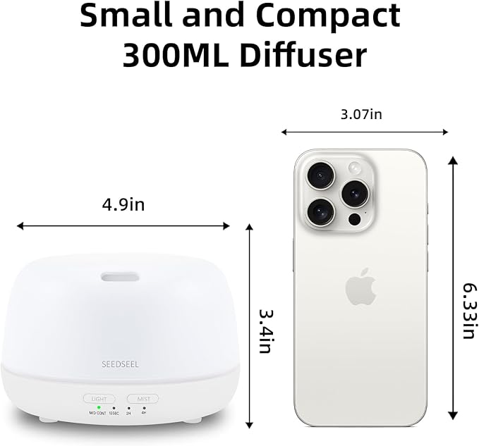 300ML Essential Oil Diffuser with Remote Control, Aromatherapy Diffuser with 7-Color Changing LED Light for Small Rooms, Office, and Home - Bloomnest