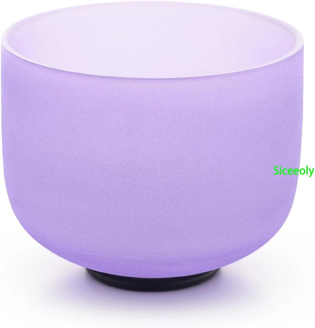 8" A Note 432HZ Light Purple Color Crystal Singing Bowl Frosted Quartz Root Base Chakra Meditation Sound Healing with Durable Carrying Case Suede Striker O-ring