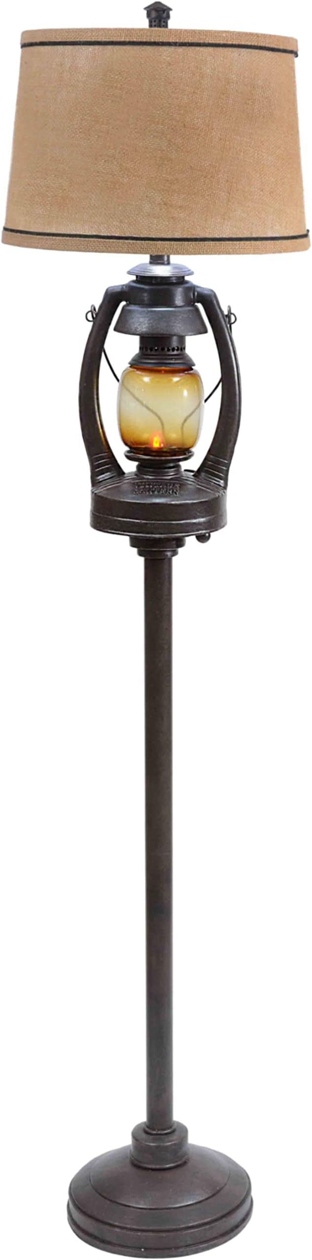 BLACK FOREST DECOR Vintage Lantern Floor Lamp with Burlap Shade - Rustic Lodge Standing Lamp - Bloomnest
