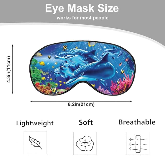 Dolphin Eye Mask Sleeping Mask Sea Fish Coral Whale Starfish Ocean World Sleep Masks Silky Soft Eye Cover for Women Men Shading Blindfold for Air Travel Sleeping - Bloomnest