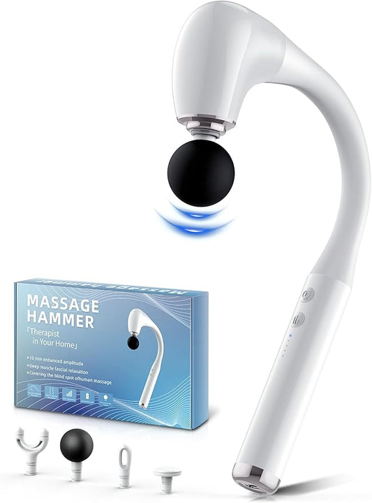 FVZ Massage Gun with Upgraded Extension Handle, 16MM Massage Gun Deep Tissue, Back Massager, Muscles/Neck/Shoulders/Waist/Legs Massager Portable for Pain Relief（White - Bloomnest