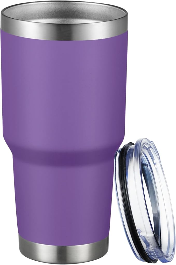 MEWAY 30oz Tumbler Double Wall Vacuum Insulated Travel Mug, Stainless Steel Tumbler with Lid, Durable Powder Coated Insulated Coffee Cup for Cold & Hot Drinks (Purple,1 PACK) - Bloomnest