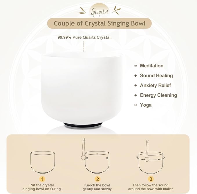 Couple of 2 PCS Crystal Singing Bowl Set, 8" F note Heart Chakra and 10" C note Root Chakra, Sound Bowl Meditation Set for Healing with Carry Case Bag. - Bloomnest