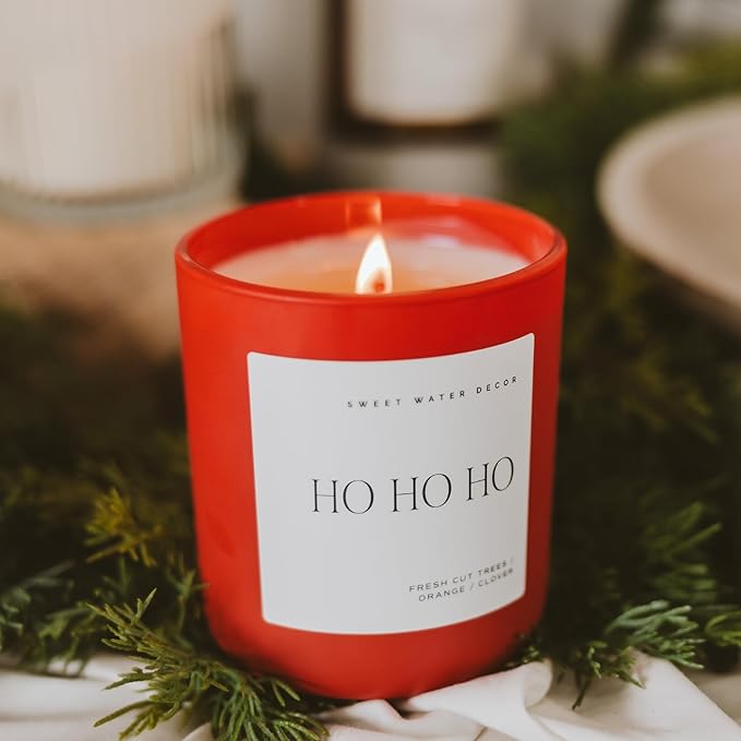Sweet Water Decor Ho Ho Ho Christmas Scented Candles - Christmas Stocking Stuffers Soy Candles Cookies & Cloves Scent - Christmas Candles with 70 Hours Burn Time - 15Oz Red Matte Jar Wax Candles - Bloomnest