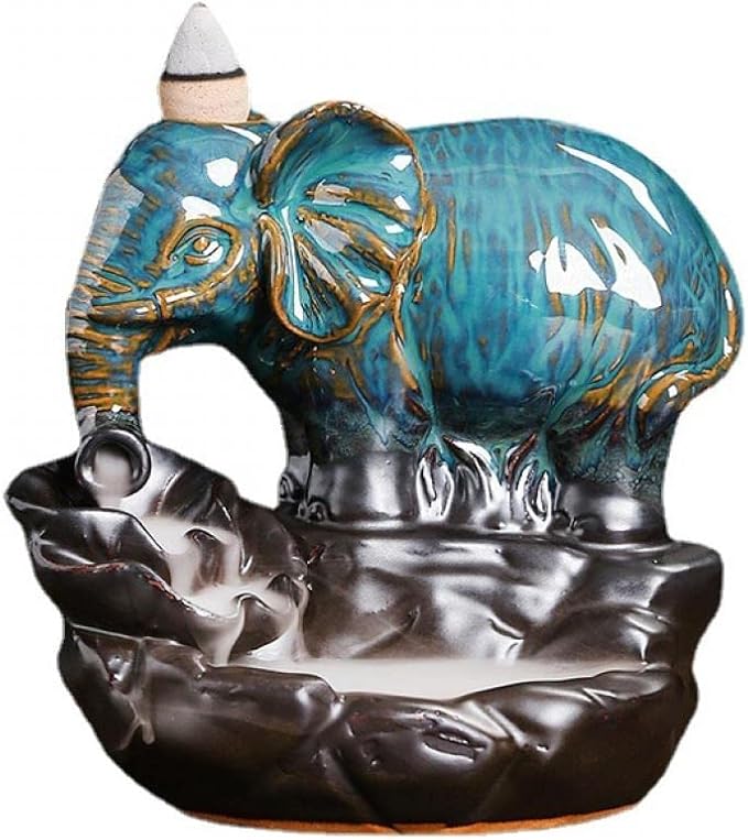 Comeon Backflow Incense Burner Elephant Incense Holder Handmade Ceramic Incense Waterfall Burner Censer + 20 Backflow Incense Cones 30 Incense Sticks 1 Tweezer 1 Mat for Meditaion Home Decor - Bloomnest