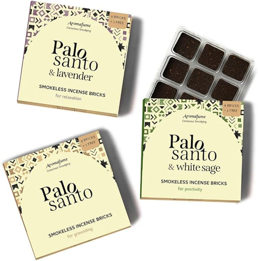 Palo Santo + White Sage & Palo Santo + Lavender Smokeless Incense Bricks Refill | 3x9 Bricks | Aromatherapy | Smudging | Essential Oils | Air fresheners for Home | Meditation Accessories