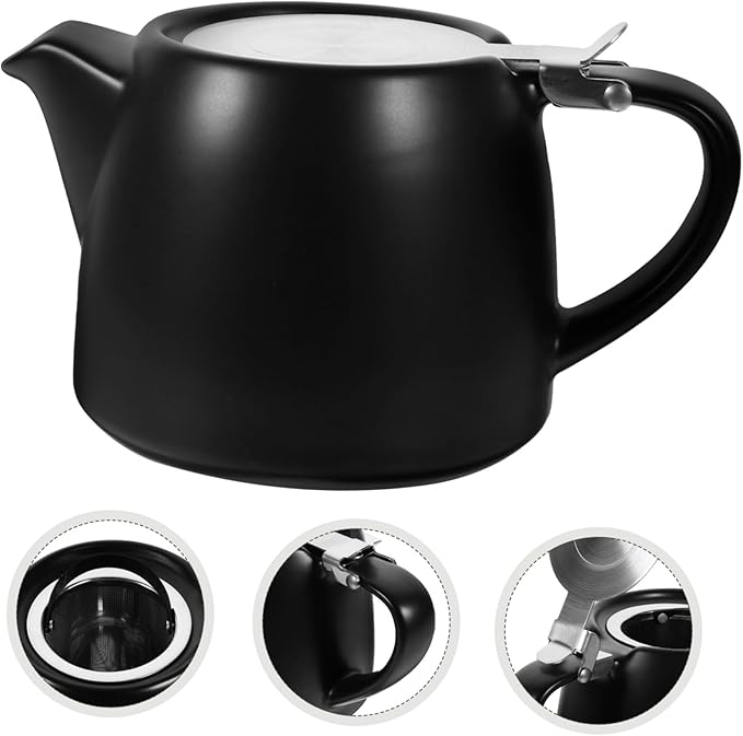 Angoily Ceramic Tea Pot with Strainer for Loose and Flower Tea Small Capacity Kitchen Teapot with Comfortable Handle Easy to Clean and Pour for Home Brewing and Giving