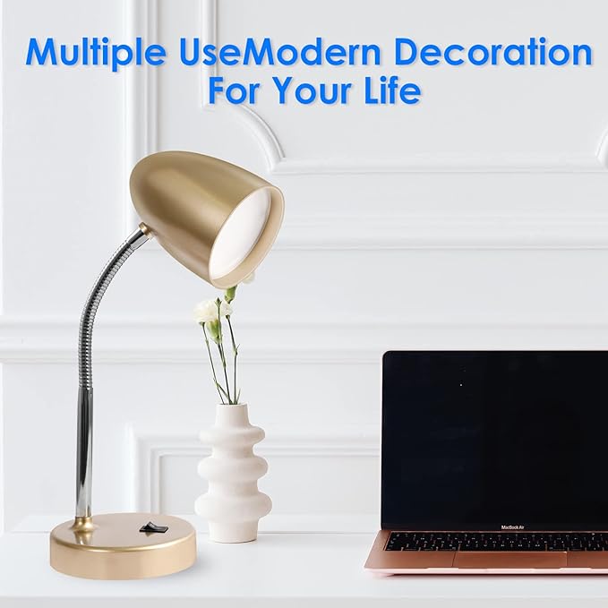 ENERGETIC SMARTER LIGHTING LED Desk Lamp, Flexible Gooseneck with Table lamp, 3.5W 240LM 4000K Cool White Study Lamps for Bedroom and Office, Eye Protection, ETL Listed,Gold - Bloomnest