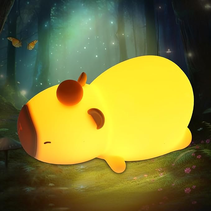 Night Light for Kids, 7 Color Changing BPA-Free Silicone Lamp with Touch Control, Eye Protection, Rechargeable Battery, Soft & Safe Nursery Lamp for Boys & Girls (Sleeping Capybara) - Bloomnest