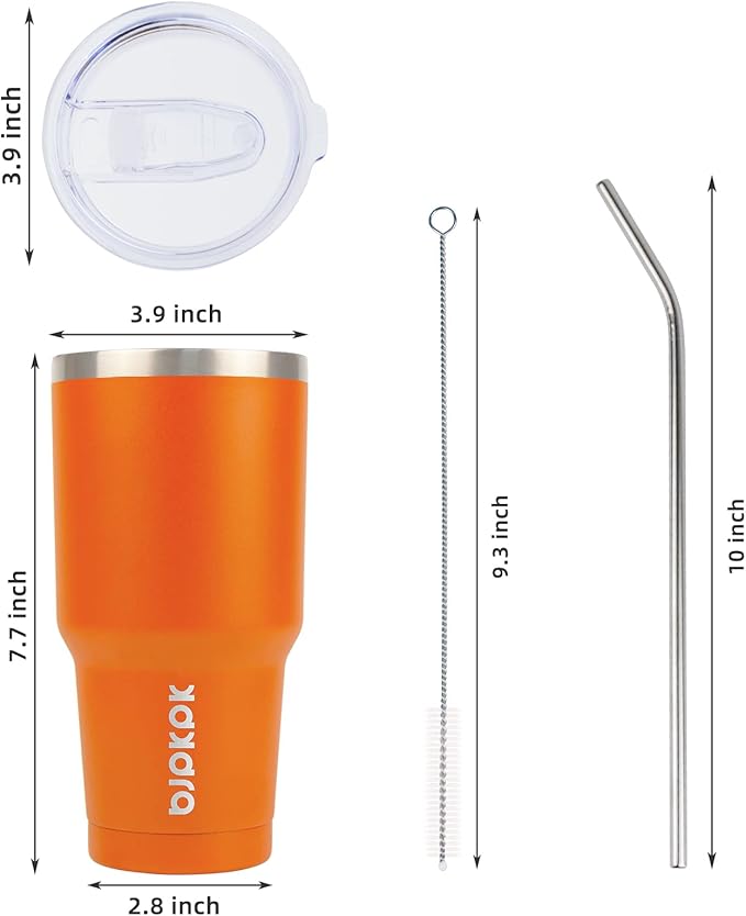 BJPKPK Insulated Tumbler with Clear Flip Lid and Straw, Reusable Stainless Steel Insulated Travel Cup,Orange,30oz - Bloomnest