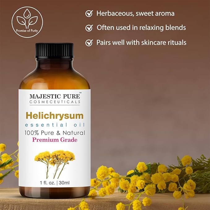 Majestic Pure Helichrysum Essential Oil with Glass Dropper - 1 Fl Oz - 100% Pure and Natural Helichrysum Oil - Premium Grade Essential Oils for Diffuser, Aromatherapy, Soap and Candle Making - Bloomnest