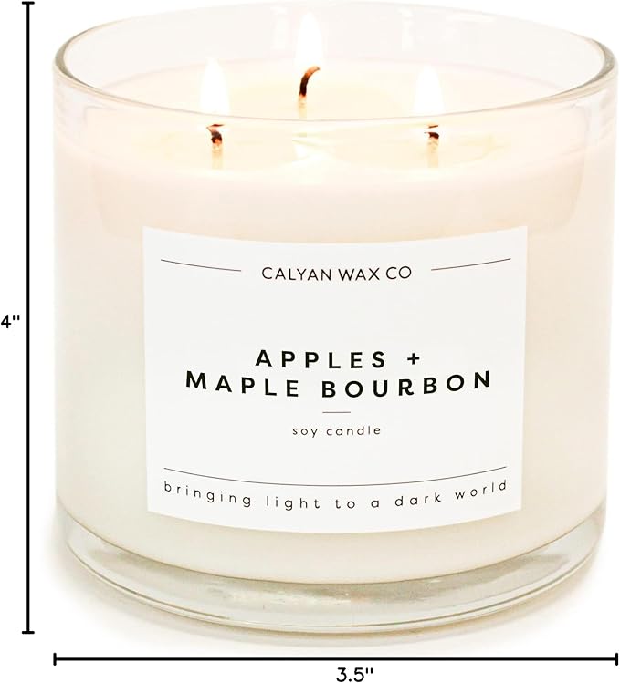 Calyan Wax Co. Apples & Maple Bourbon 3 Wick Scented Candle - 43 Hour Burn - Luxury 3 Wick Soy Candles - Non Toxic Soy Wax Candles - Long Lasting Large Glass Jar Candle for Home - 14.9oz - Bloomnest