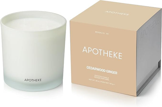 Apotheke 3-Wick Scented Candles for Home, Cedarwood Ginger - 26 oz Soy Wax Jar Candle Gift for Women - Long-Lasting Fragrance with Perfume-Grade Essential Oils - Patchouli, Red Tea, Fig & Coconut - Bloomnest