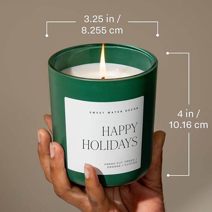 Sweet Water Decor Merry and Bright Christmas Candle - Fir, Nutmeg, Clove, Bayberry Winter Holiday Scented Soy Candles for Home - 15oz Green Jar, 70+ Hour Burn Time, Made in The USA - Bloomnest