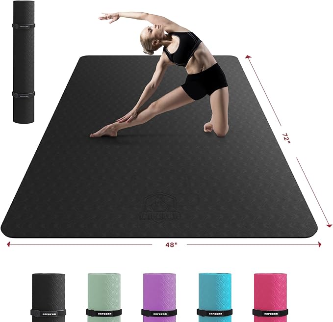 HAPBEAR Extra Large Yoga Mat - 72"x48"/78"x54", 1/4" & 1/3" Thick, Non-Slip, Durable, Eco-Friendly, Wide Exercise Mat for Home Workouts, Yoga, Pilates, Stretching, Meditation (Barefoot Exercise) - Bloomnest