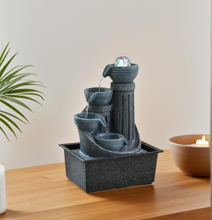 Tabletop Water Fountain, Waterfall Fountain with LED Lights Suitable for Office and House Decor House ，Warming Gifts New Home(2736) - Bloomnest