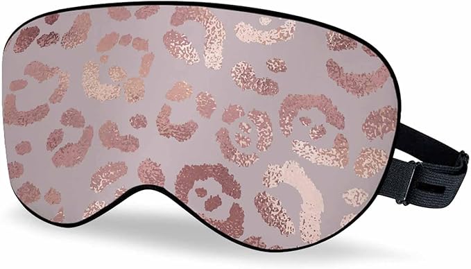 Leopard Skin Silk Sleep Mask Rose Gold Elegant Foil Effect Cheetah Men Women Adjustable Strap Eye Cover Eye Shade For Travel, Nap, Meditation - Bloomnest