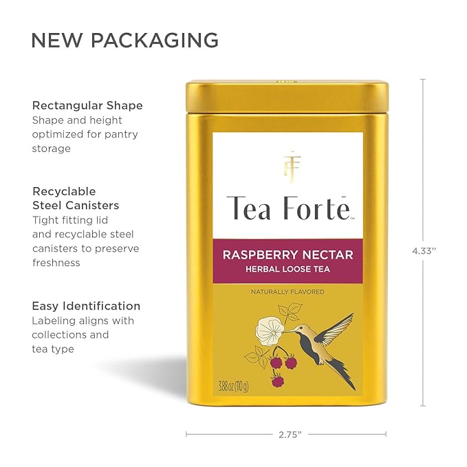 Tea Forte Raspberry Nectar Premium Loose Leaf Caffeine-Free Herbal Tea Blend Canister, Makes 35-50 Cups - Bloomnest