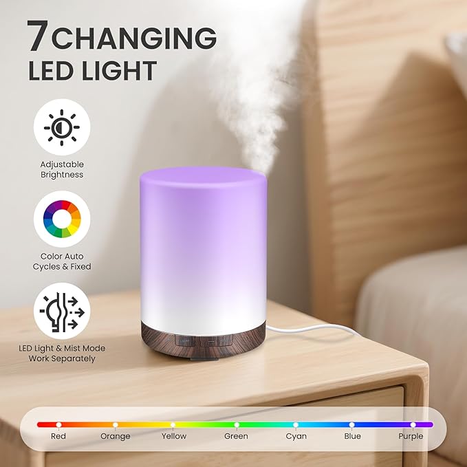 URPOWER 300ml Essential Oil Diffuser Ultrasonic Air Humidifier AUTO Shut Off Aromatherapy Scent Diffuser Night Light 7 Color Changing LED Lights and 4 Timer Settings for Home Office Yoga - Bloomnest