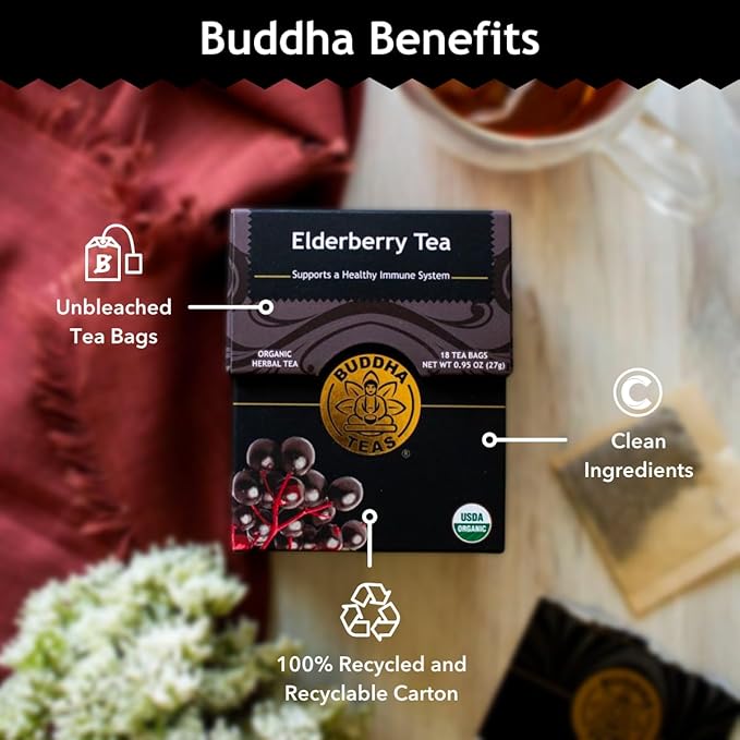 Buddha Teas - Organic Elderberry - Herbal Tea - For Health & Wellbeing - With Antioxidants & Minerals - Clean Ingredients - Caffeine Free - OU Kosher & Non-GMO - 18 Tea Bags (Pack of 1) - Bloomnest