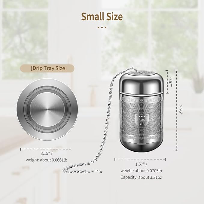 2 Pack 316 Stainless Steel Tea Infuser, Extra Fine Mesh Tea Strainers for Loose Tea, Tea Strainer with Extended Chain Hook, Tea Steeper (2 Pack - Small) - Bloomnest