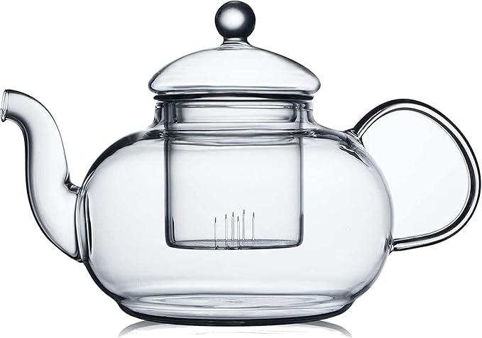 CNGLASS Glass Teapot Stovetop Safe,Clear Teapot with Removable Infuser 20.3 oz,Loose Leaf and Blooming Tea Maker - Bloomnest