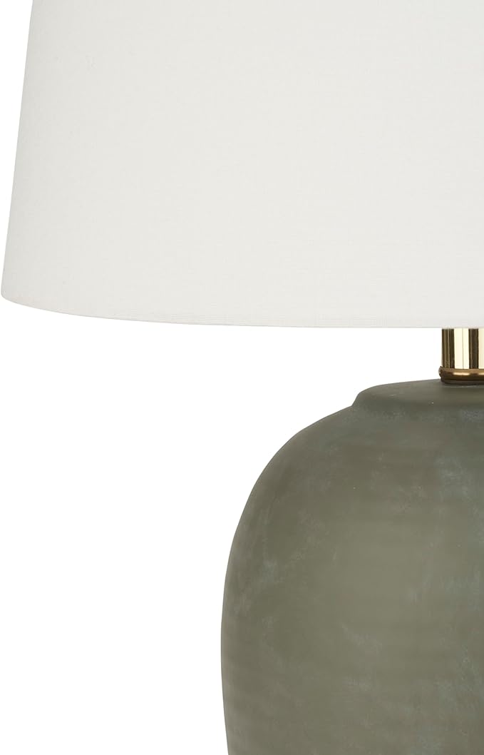 Nourison Home 23" Olive Green Ceramic Pot Table Lamp for Bedroom, Living Room, Dining Office, with White Tapered Drum Shade - Bloomnest