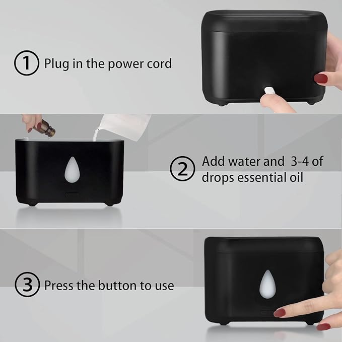 Flame Diffuser for Essential Oils, 200ml Ultrasonic Aroma Diffusers with Cool Mist, Aromatherapy Diffuser with Auto-Off Protection, Small Humidifier for Home,Office,Bedroom,Gift (Black) - Bloomnest