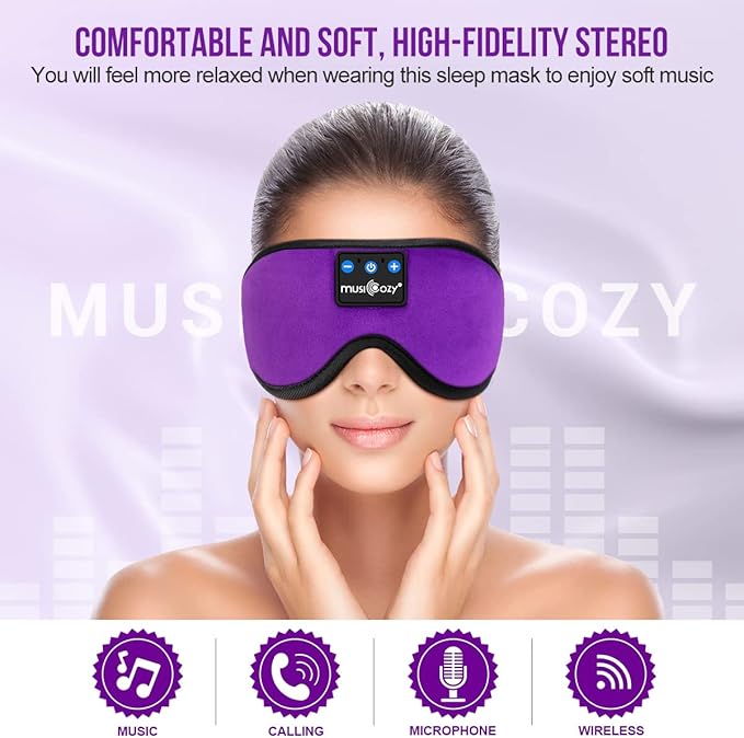 MUSICOZY Sleep Headphones, Bluetooth Sleep Mask Headband Headphones Sleeping Eye Mask, Wireless Music Earbuds Earphones with HD Headphone Ultra-Thin Stereo Speakers for Side Sleepers Men Women - Bloomnest