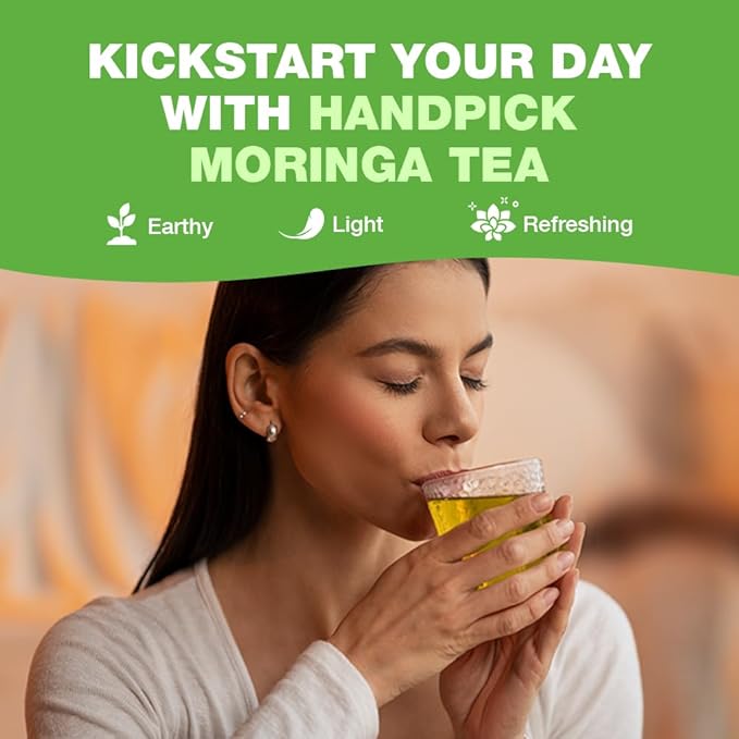 HANDPICK, Organic Moringa Tea Bags (100 Count), Pure Moringa Leaves | Authentic Indian Origin | Caffeine Free, Non GMO | Earthy, Light & Refreshing | Round Eco-conscious Teabags - Bloomnest